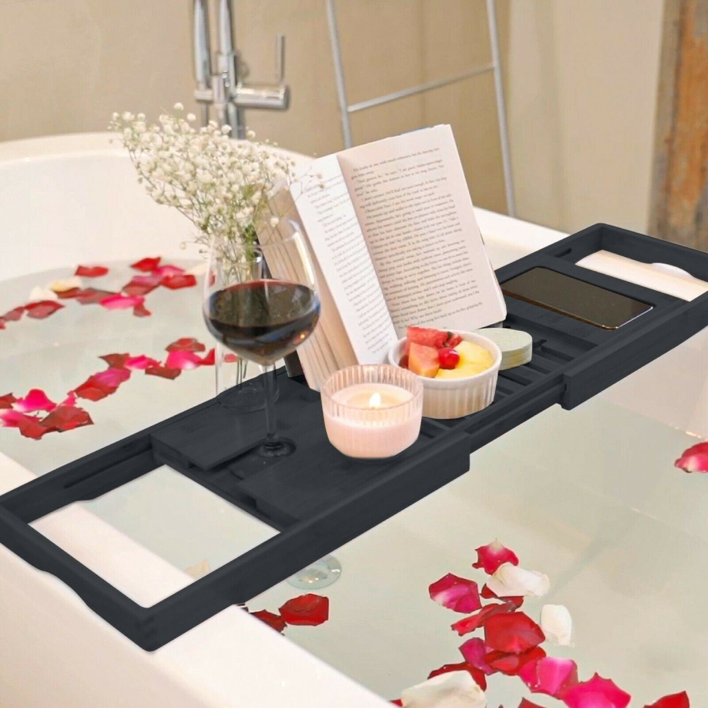 Vassoio per vasca da bagno - Vassoio regolabile in bambù per vasca da bagno - Vassoio pieghevole per vasca da bagno in legno - Accessori per il bagno