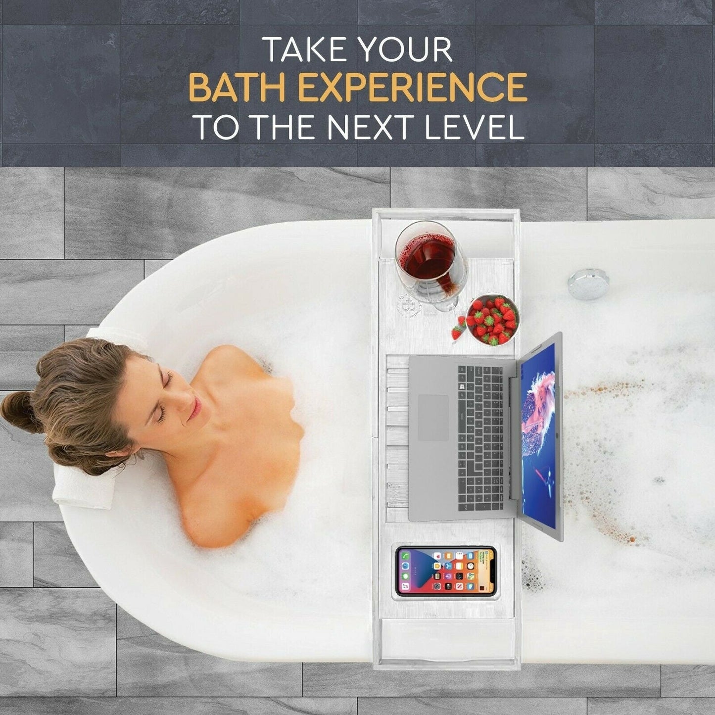 Vassoio per vasca da bagno - Vassoio regolabile in bambù per vasca da bagno - Vassoio pieghevole per vasca da bagno in legno - Accessori per il bagno