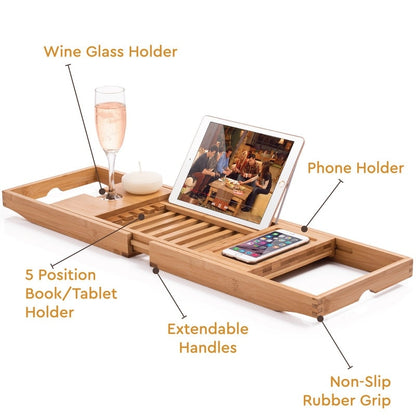 Vassoio per vasca da bagno - Vassoio regolabile in bambù per vasca da bagno - Vassoio pieghevole per vasca da bagno in legno - Accessori per il bagno