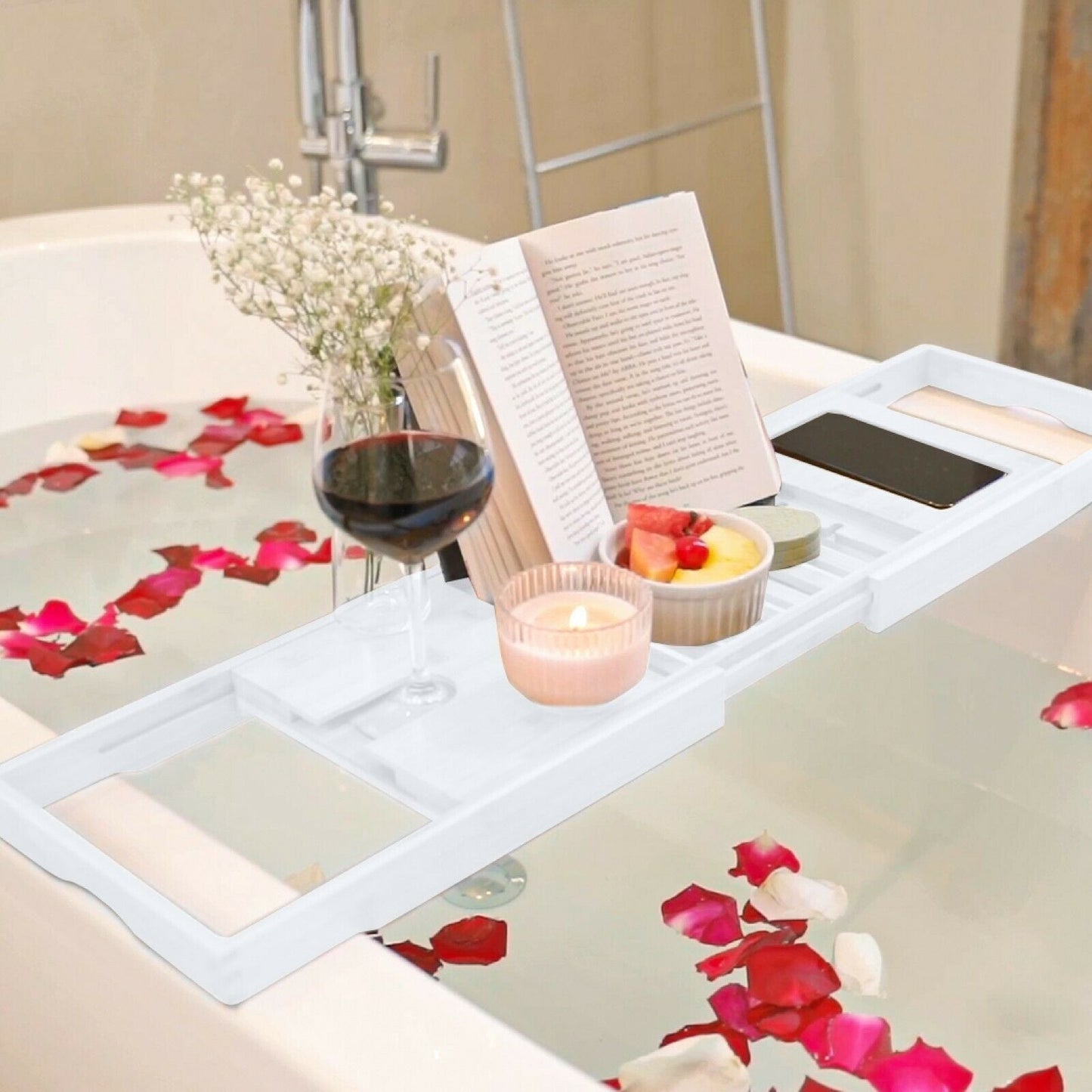 Vassoio per vasca da bagno - Vassoio regolabile in bambù per vasca da bagno - Vassoio pieghevole per vasca da bagno in legno - Accessori per il bagno