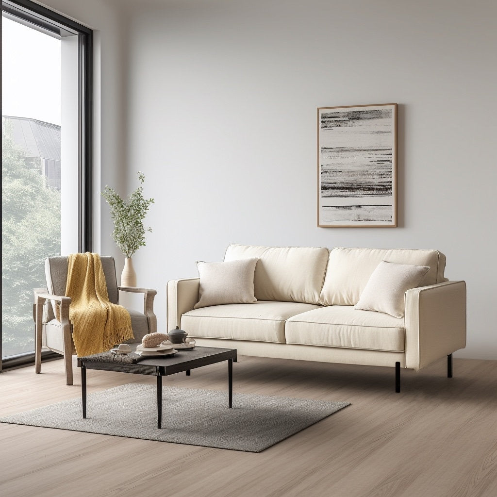 Divano Barbett da 70'' in lino con braccioli quadrati