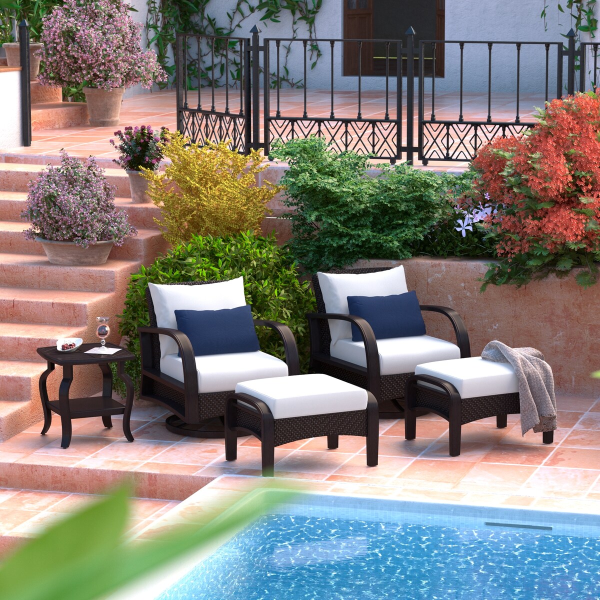 Set di 5 poltrone da esterno e pouf Barcelo Sunbrella Motion per patio