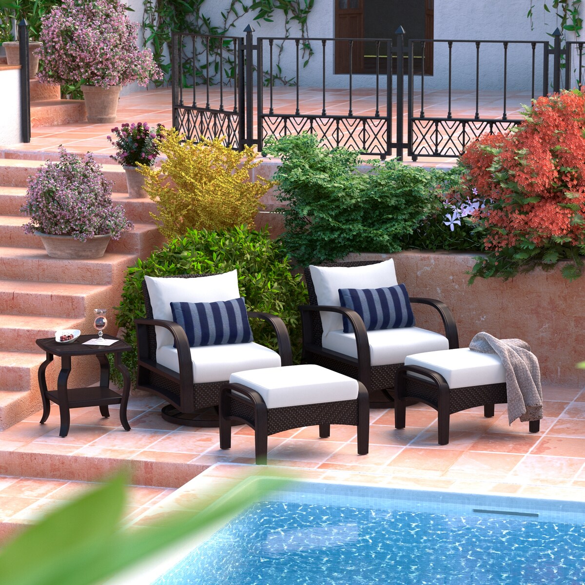 Set di 5 poltrone da esterno e pouf Barcelo Sunbrella Motion per patio