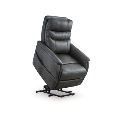 Poltrona reclinabile elettrica Barrett, similpelle grigio scuro, schienale con cuscino