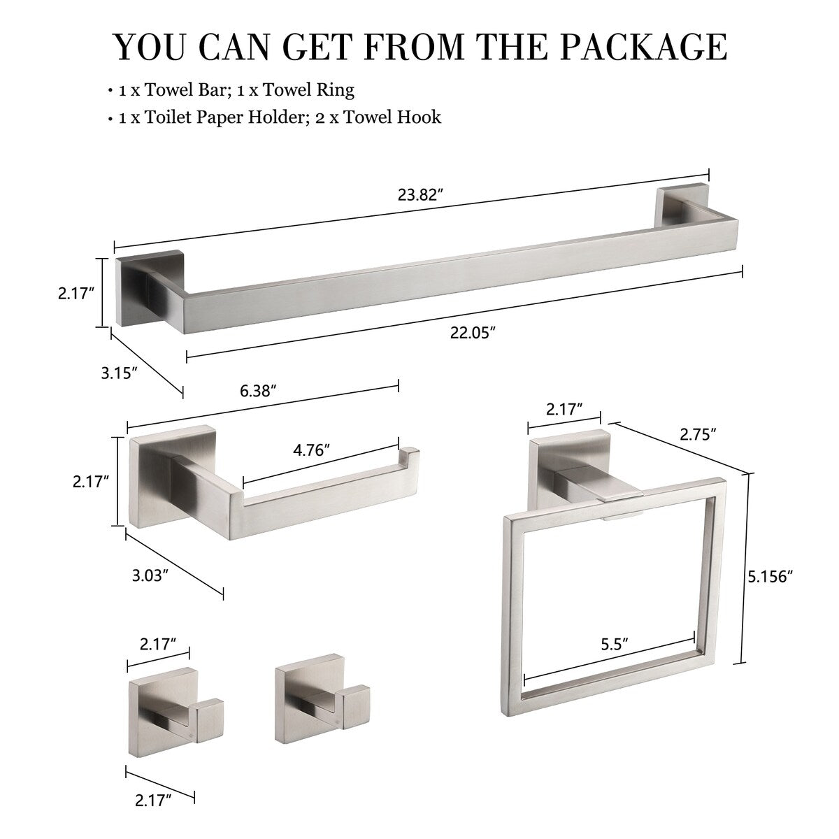 Set di accessori per il bagno Bathlet da 5 pezzi in acciaio inossidabile
