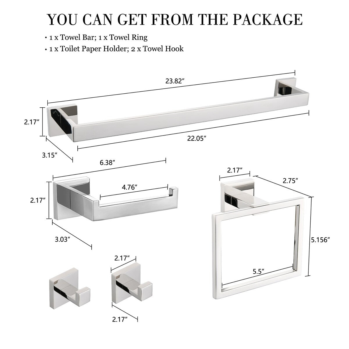 Set di accessori per il bagno Bathlet da 5 pezzi in acciaio inossidabile