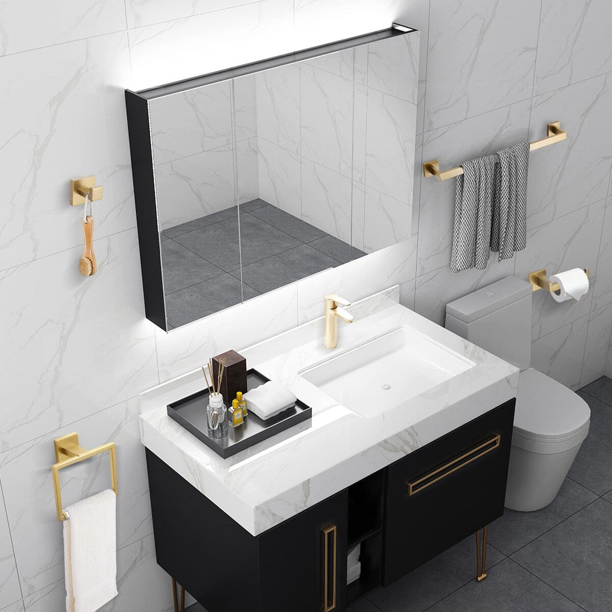 Set di accessori per il bagno Bathlet da 5 pezzi in acciaio inossidabile