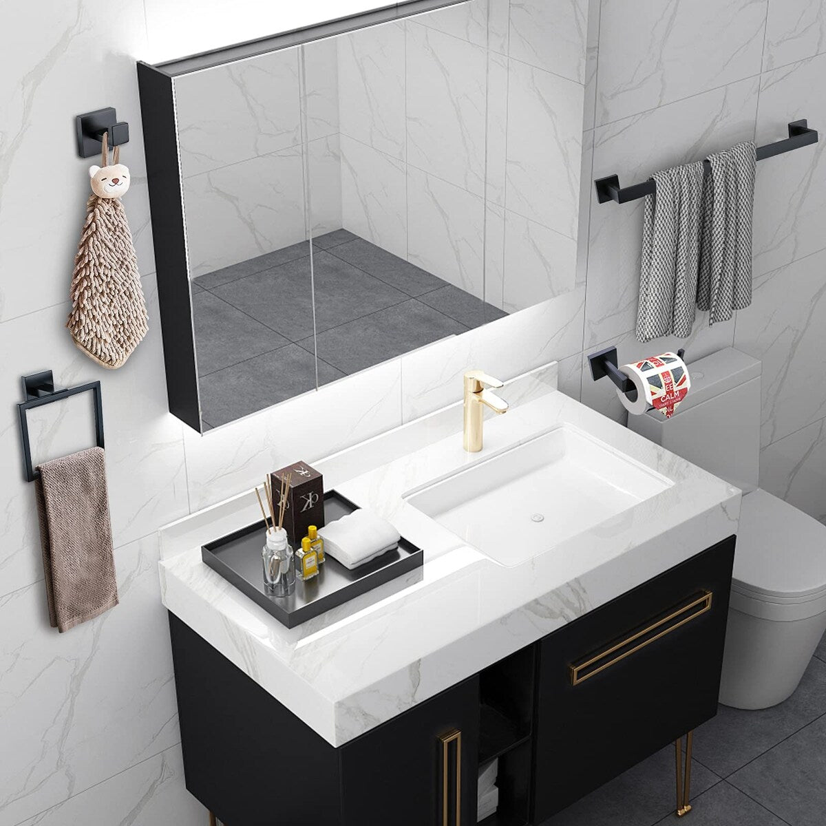 Set di accessori per il bagno Bathlet da 5 pezzi in acciaio inossidabile