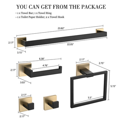 Set di accessori per il bagno Bathlet da 5 pezzi in acciaio inossidabile