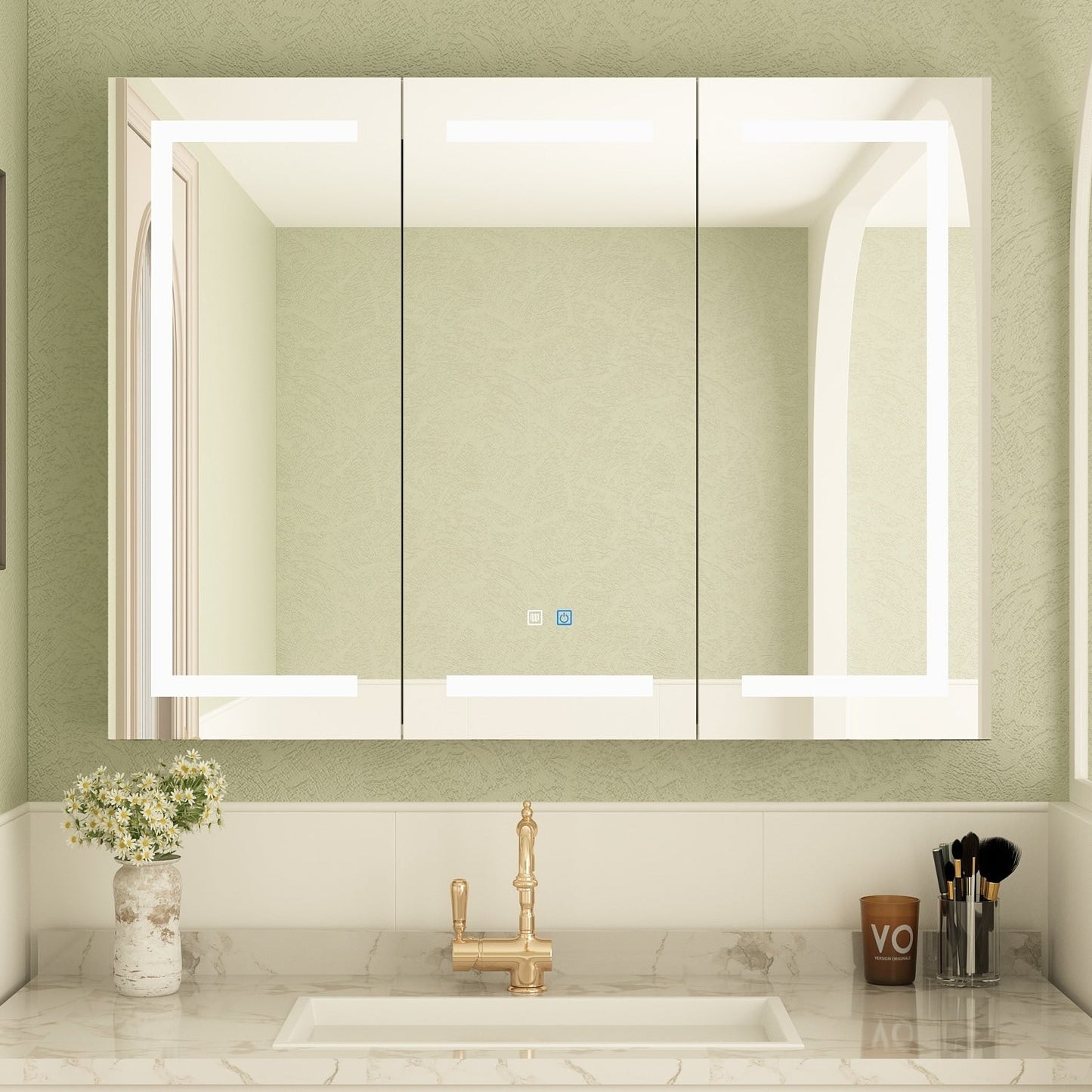 Mobiletto per medicinali da bagno con specchio LED antiappannamento 6000K, mobiletto da parete bianco