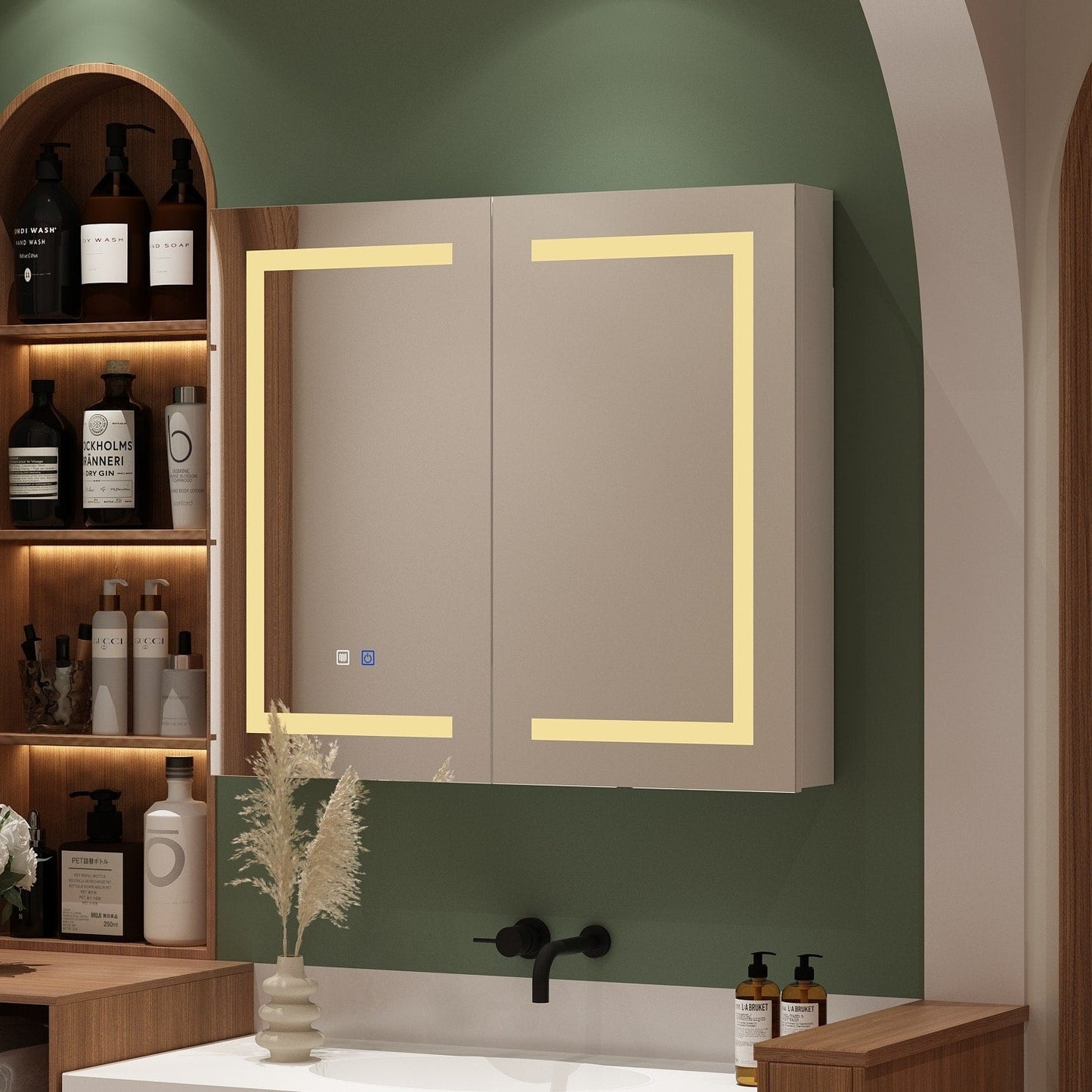 Mobiletto per medicinali da bagno con specchio LED antiappannamento 6000K, mobiletto da parete bianco