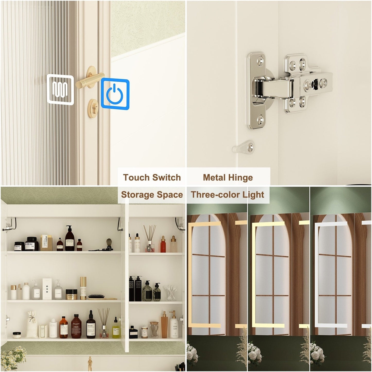 Mobiletto per medicinali da bagno con specchio LED antiappannamento 6000K, mobiletto da parete bianco