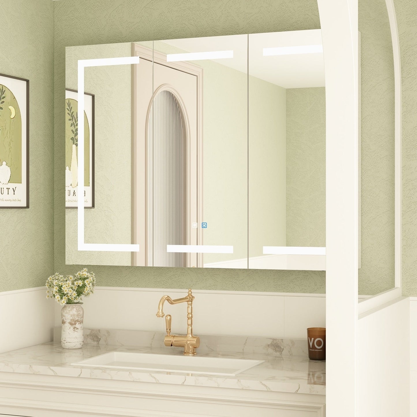 Mobiletto per medicinali da bagno con specchio LED antiappannamento 6000K, mobiletto da parete bianco