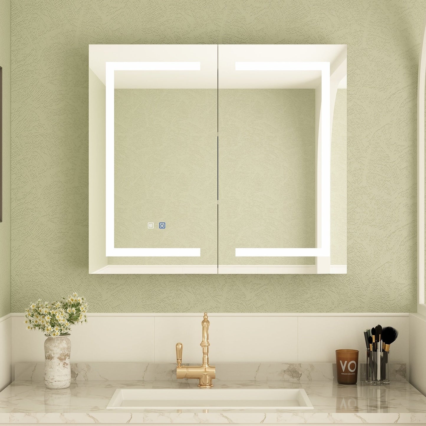 Mobiletto per medicinali da bagno con specchio LED antiappannamento 6000K, mobiletto da parete bianco