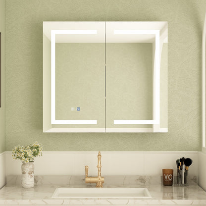 Mobiletto per medicinali da bagno con specchio LED antiappannamento 6000K, mobiletto da parete bianco