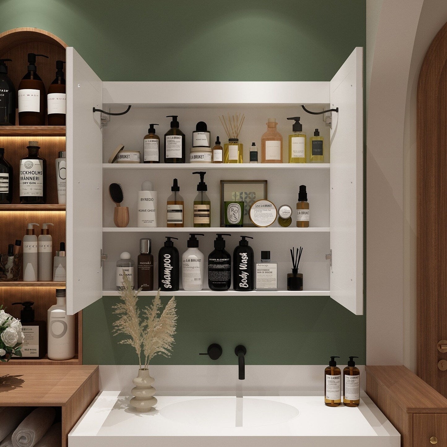 Mobiletto per medicinali da bagno con specchio LED antiappannamento 6000K, mobiletto da parete bianco