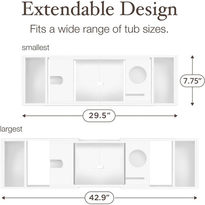 Vassoio per vasca da bagno in bambù - Vassoio espandibile per vasca, porta libri e tablet - Tavolo da bagno, vassoio per vasca, portaoggetti per vasca, design pieghevole