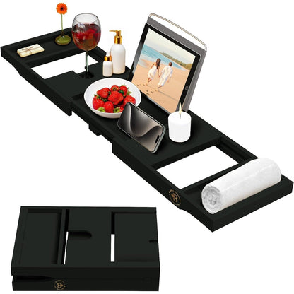 Vassoio per vasca da bagno in bambù - Vassoio espandibile per vasca, porta libri e tablet - Tavolo da bagno, vassoio per vasca, portaoggetti per vasca, design pieghevole