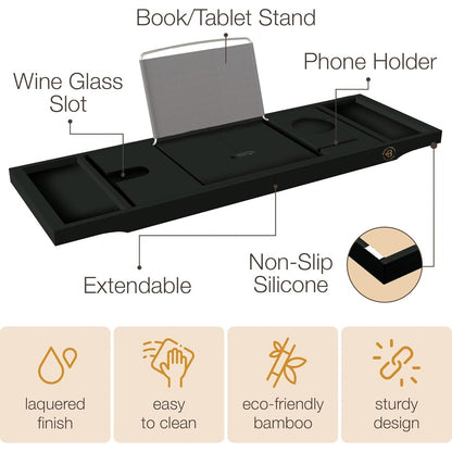 Vassoio per vasca da bagno in bambù - Vassoio espandibile per vasca, porta libri e tablet - Tavolo da bagno, vassoio per vasca, portaoggetti per vasca, design pieghevole