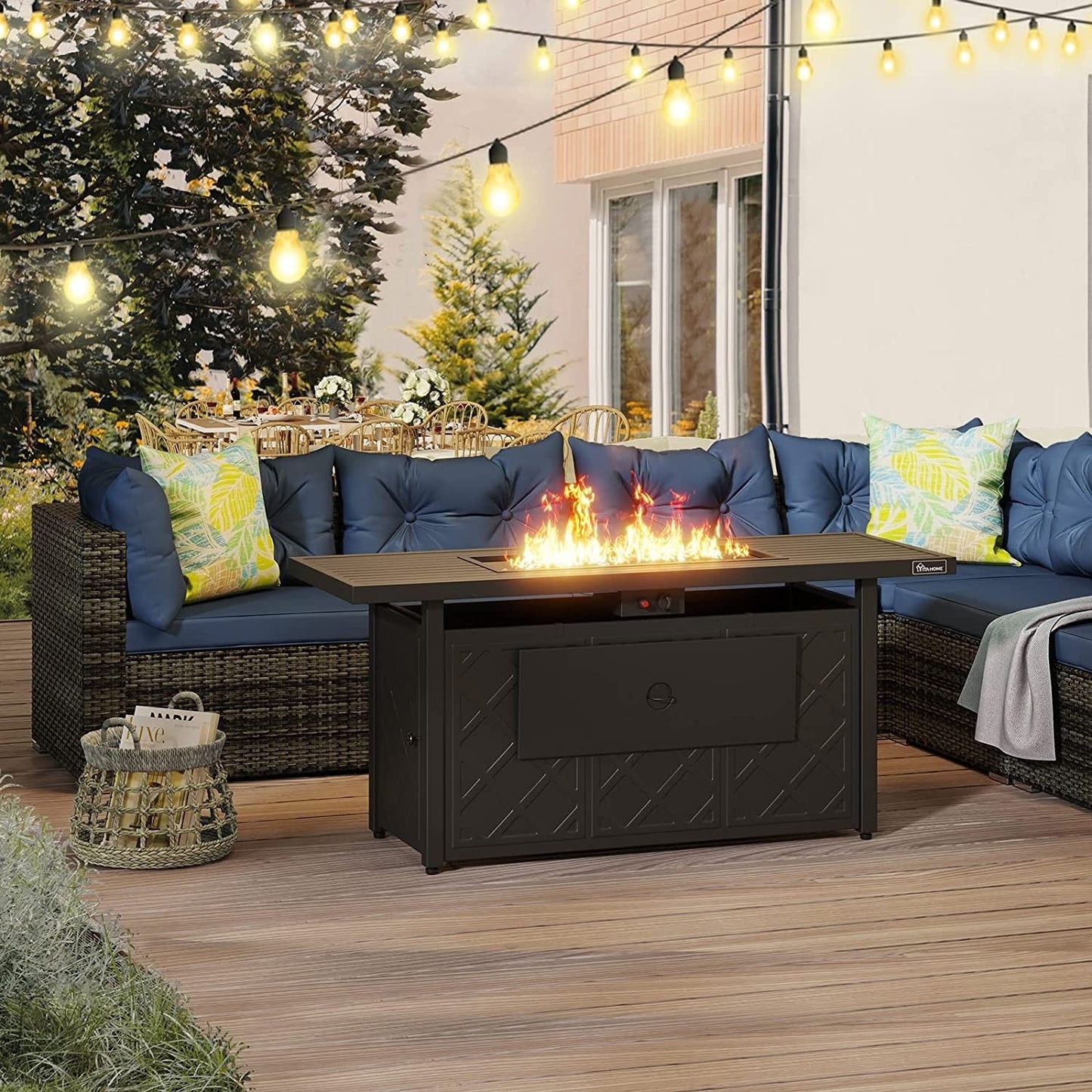 Set di divani componibili da giardino Bavorov in vimini, 7 pezzi, blu navy