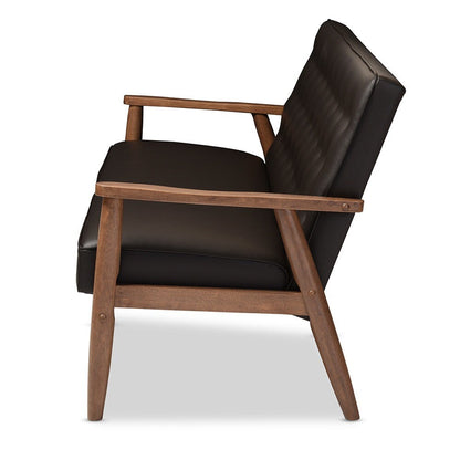 Divano a 3 posti in legno, imbottito e rivestito in similpelle marrone, stile retrò moderno di metà secolo, Sorrento di Baxton Studio