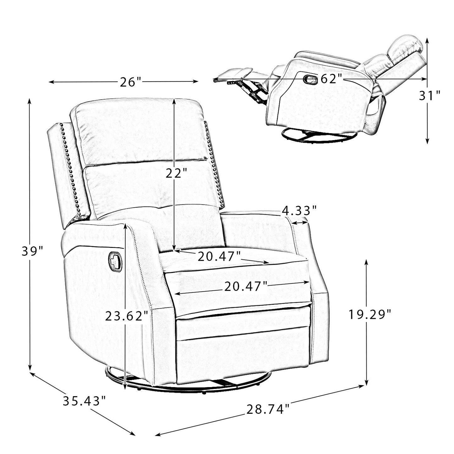 Set di 2 poltrone reclinabili Beatriz per soggiorno con base in metallo