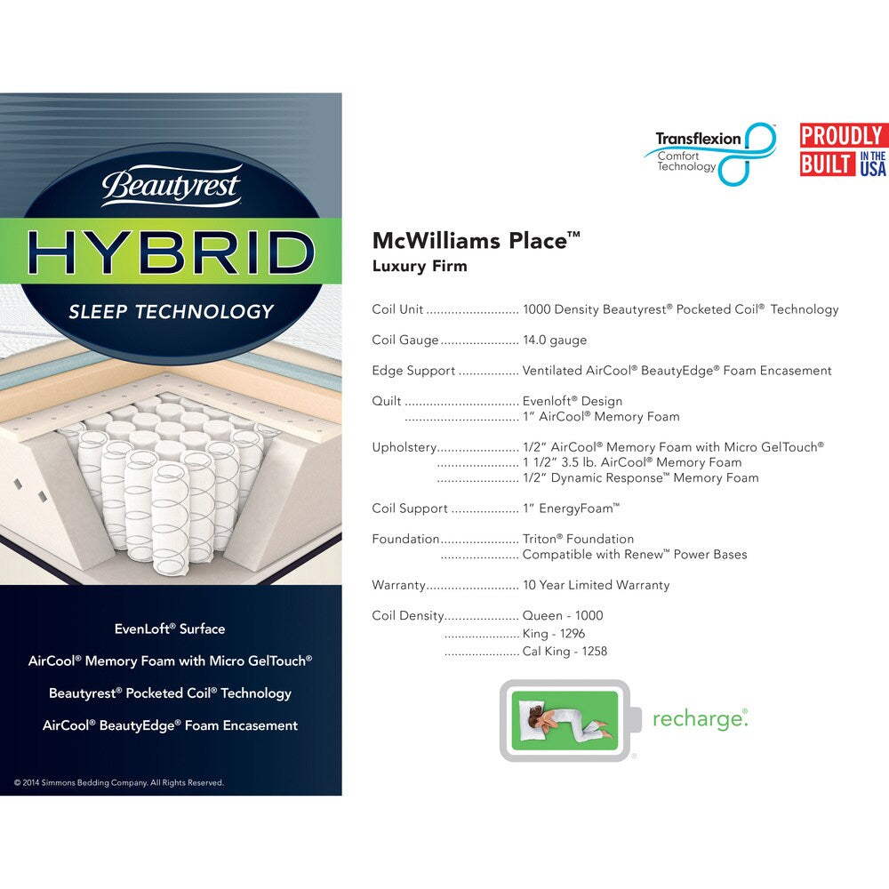 Set di materassi Beautyrest Hybrid McWilliams Place Luxury Firm Cal King-size