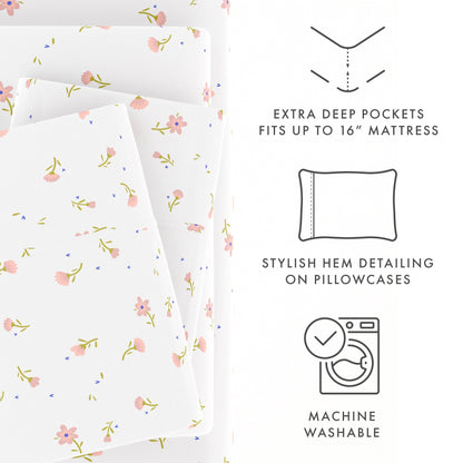 Set di lenzuola con tasca profonda, 4 pezzi, stampate e doppia spazzolatura di Becky Cameron