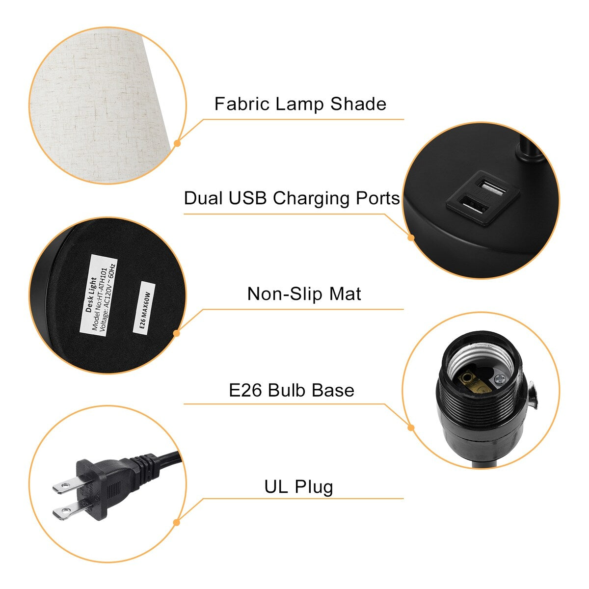 Set di 2 lampade da comodino con porte USB - 2 pezzi