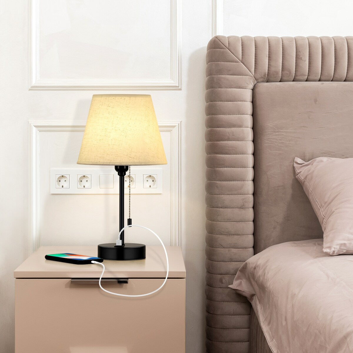 Set di 2 lampade da comodino con porte USB - 2 pezzi