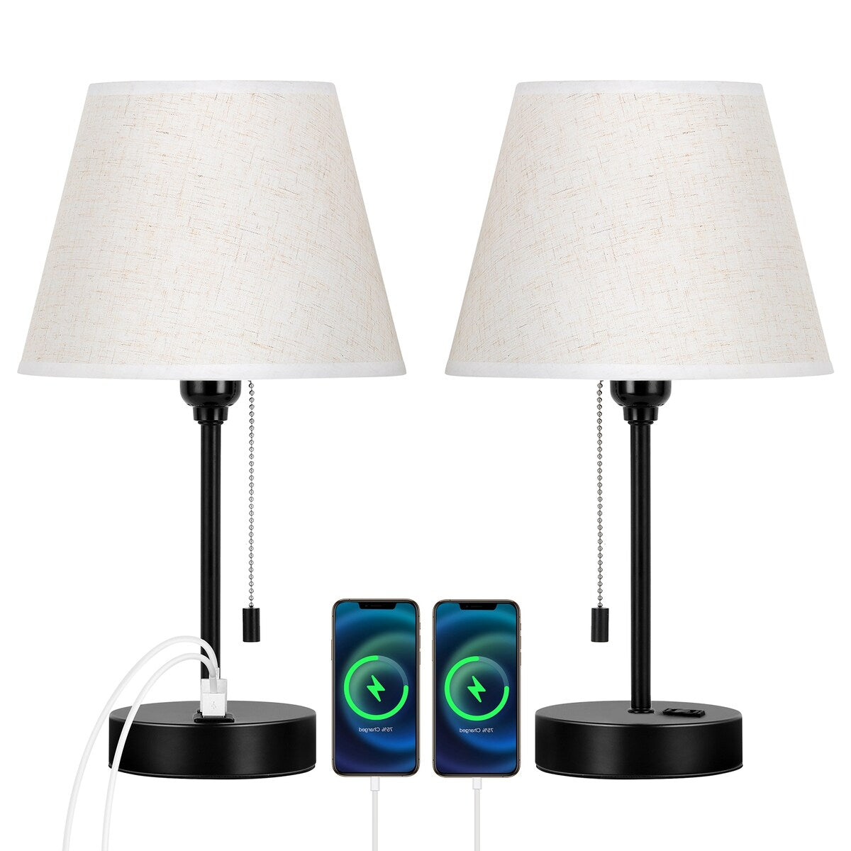 Set di 2 lampade da comodino con porte USB - 2 pezzi