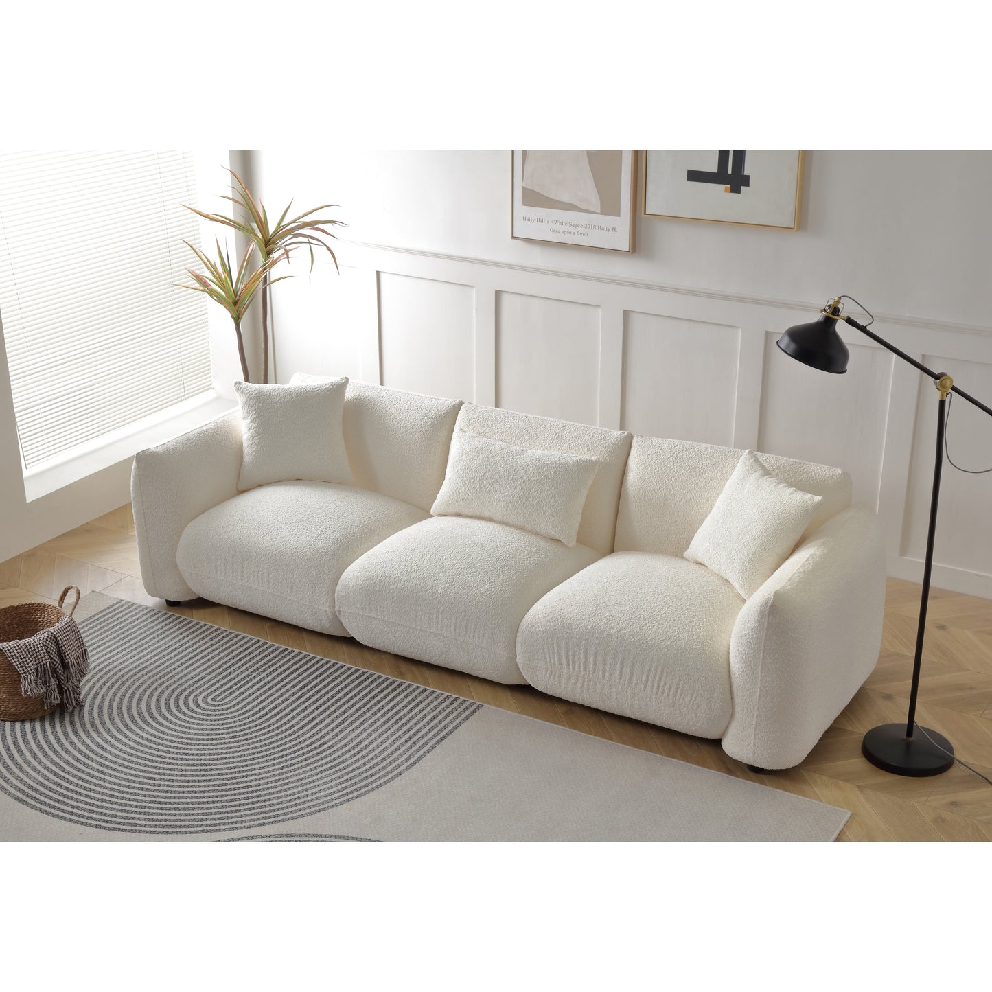 Divano in tessuto bouclé beige da 102,36'' con cuscini e cuscino spesso