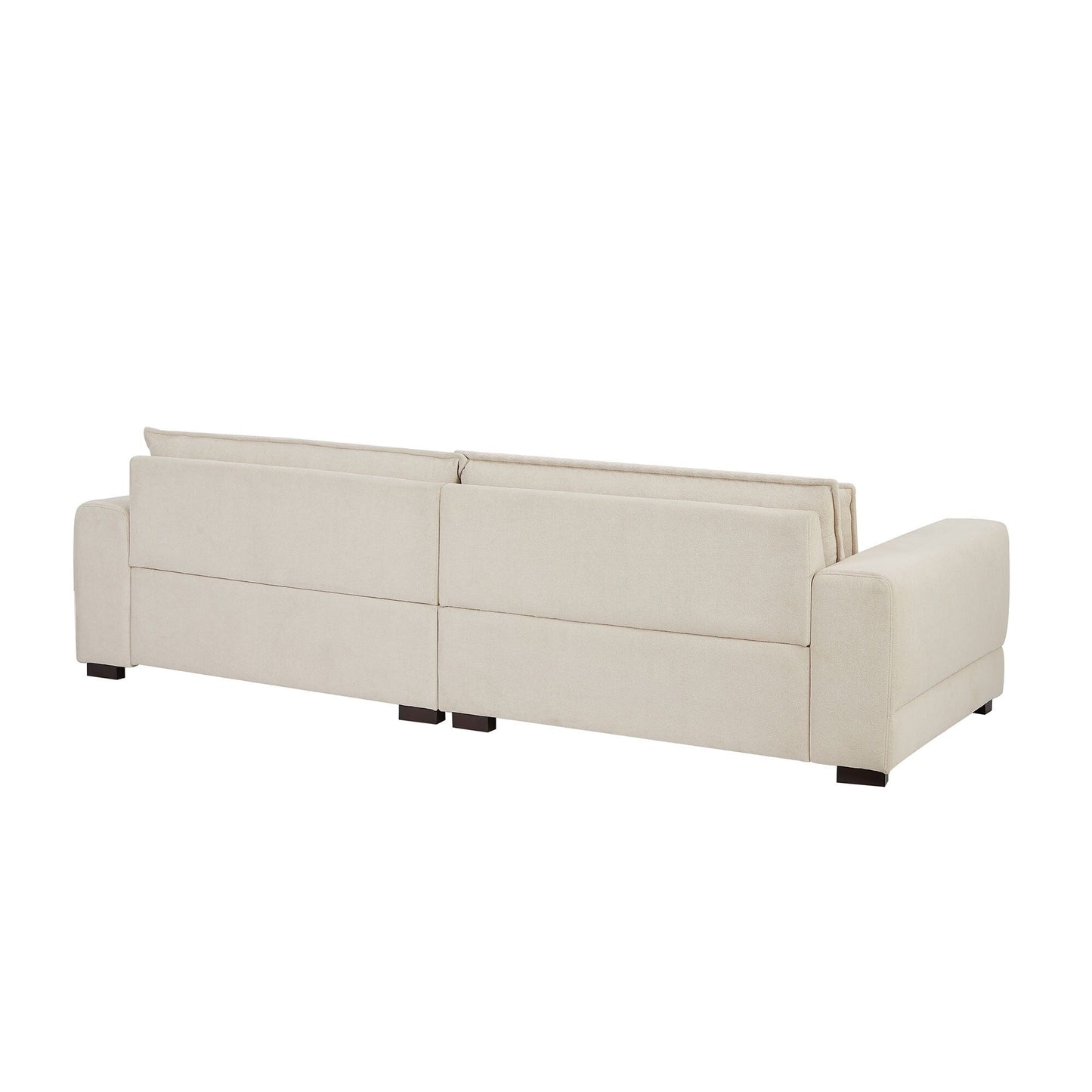 Divano a 4 posti in tessuto contemporaneo beige 104.72 con schienale imbottito, gambe in legno robusto per soggiorno