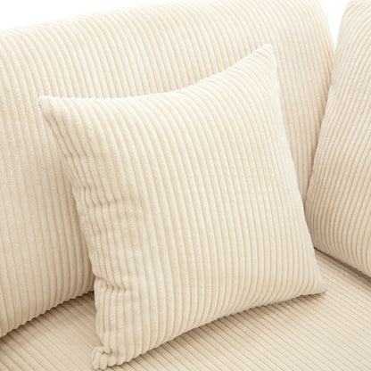 Divano a 3 posti imbottito in velluto a coste beige 105 con cuscini posteriori rimovibili e 5 cuscini per soggiorno