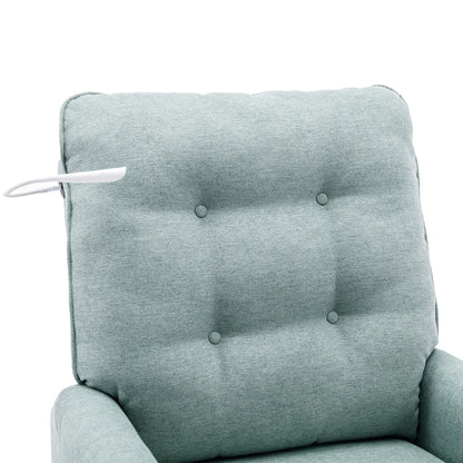 Poltrona reclinabile girevole beige a 270° con porte USB, lampada touch, tasca laterale portaoggetti e base oscillante