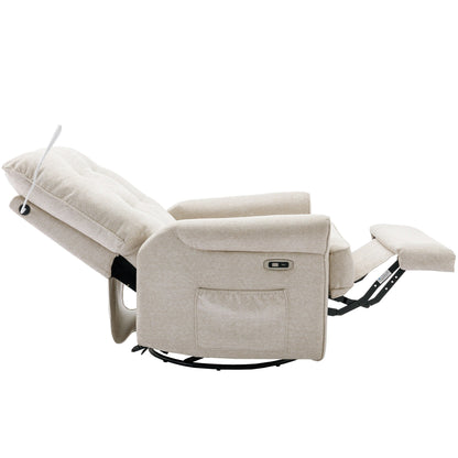 Poltrona reclinabile girevole beige a 270° con porte di ricarica USB, lampada touch, base basculante e tasca portaoggetti laterale