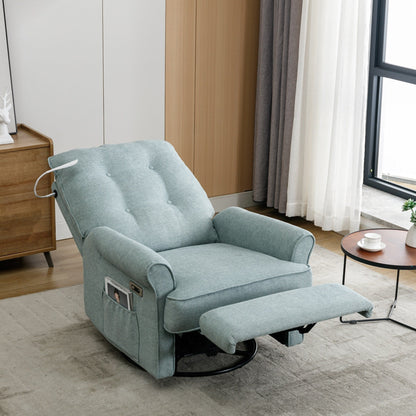 Poltrona reclinabile beige girevole a 270° con porte USB, base oscillante, tasca laterale e lampada touch per uso domestico