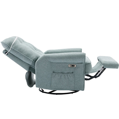 Poltrona reclinabile beige girevole a 270° con porte USB, base oscillante, tasca laterale e lampada touch per soggiorno/camera da letto