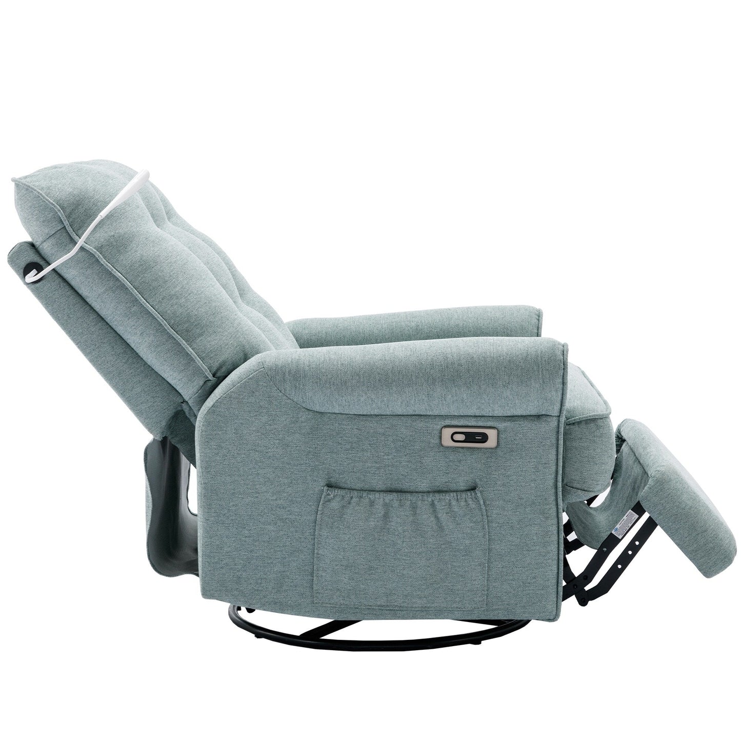 Poltrona reclinabile beige girevole a 270° con porte USB, base oscillante, tasca laterale e lampada touch per soggiorno/camera da letto