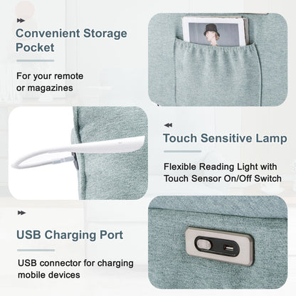 Poltrona reclinabile beige girevole a 270° con USB, base basculante e tasca laterale