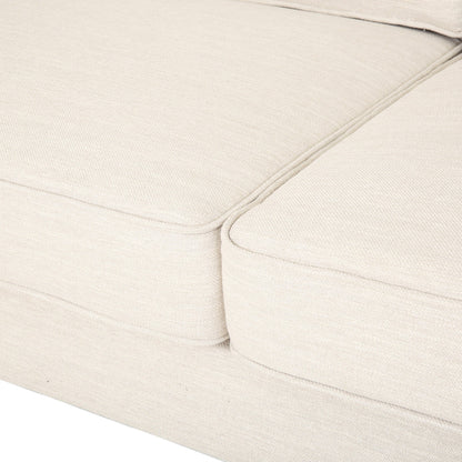 Divano beige a 3 posti con gambe in legno di betulla e cuscini laterali