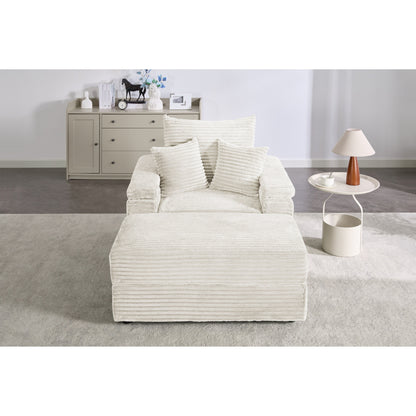 Divano letto singolo in velluto a coste beige 42,52 con seduta profonda, poggiapiedi rimovibile, bracciolo contenitore e 2 cuscini decorativi