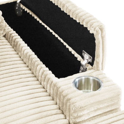 Divano letto singolo in velluto a coste beige 42,52 con seduta profonda, poggiapiedi rimovibile, bracciolo contenitore e 2 cuscini decorativi