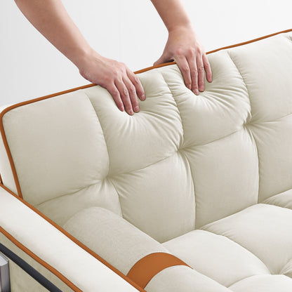 Divano letto convertibile in velluto beige da 55'' a 2 posti con reclinazione regolabile, letto estraibile, tasche laterali e porta telefono