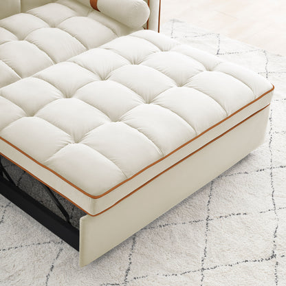Divano letto convertibile in velluto beige da 55'' a 2 posti con reclinazione regolabile, letto estraibile, tasche laterali e porta telefono