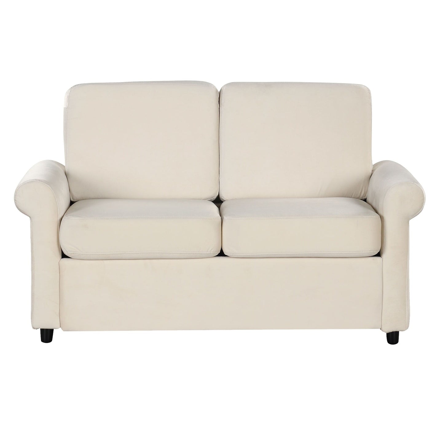 Divano letto estraibile 2 in 1 in velluto beige da 57,4 pollici con materasso singolo di alta qualità e due porte USB