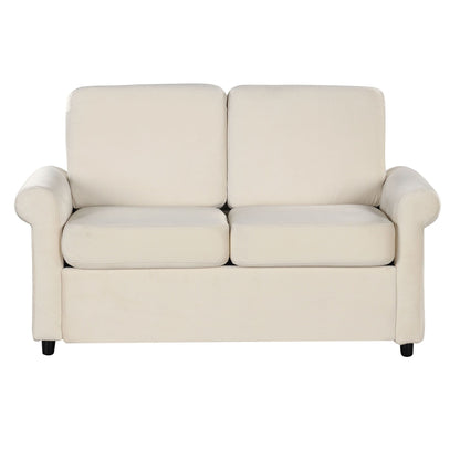 Divano letto estraibile 2 in 1 in velluto beige da 57,4 pollici con materasso singolo di alta qualità e due porte USB