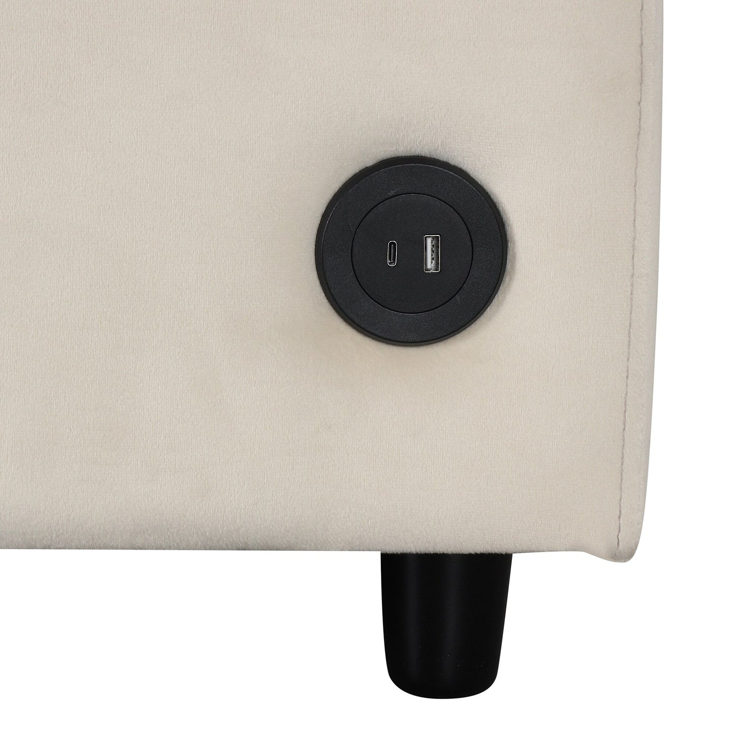 Divano letto estraibile 2 in 1 in velluto beige da 57,4 pollici con materasso singolo di alta qualità e due porte USB