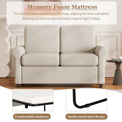Divano letto estraibile 2 in 1 in velluto beige da 57,4 pollici con materasso singolo di alta qualità e due porte USB