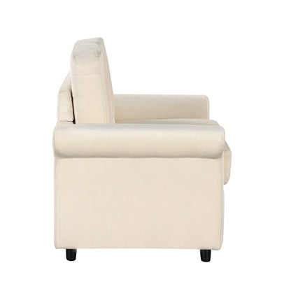 Divano letto estraibile 2 in 1 in velluto beige da 57,4 pollici con materasso singolo di alta qualità e due porte USB